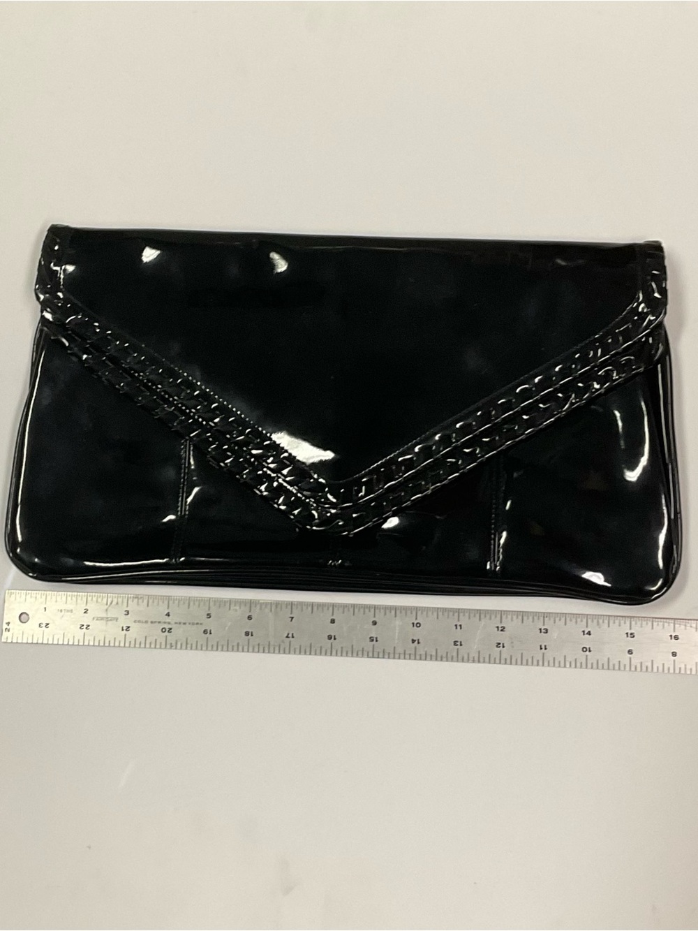 Black Patent Vintage Envelope Clutch with Double Flaps and Interiors
